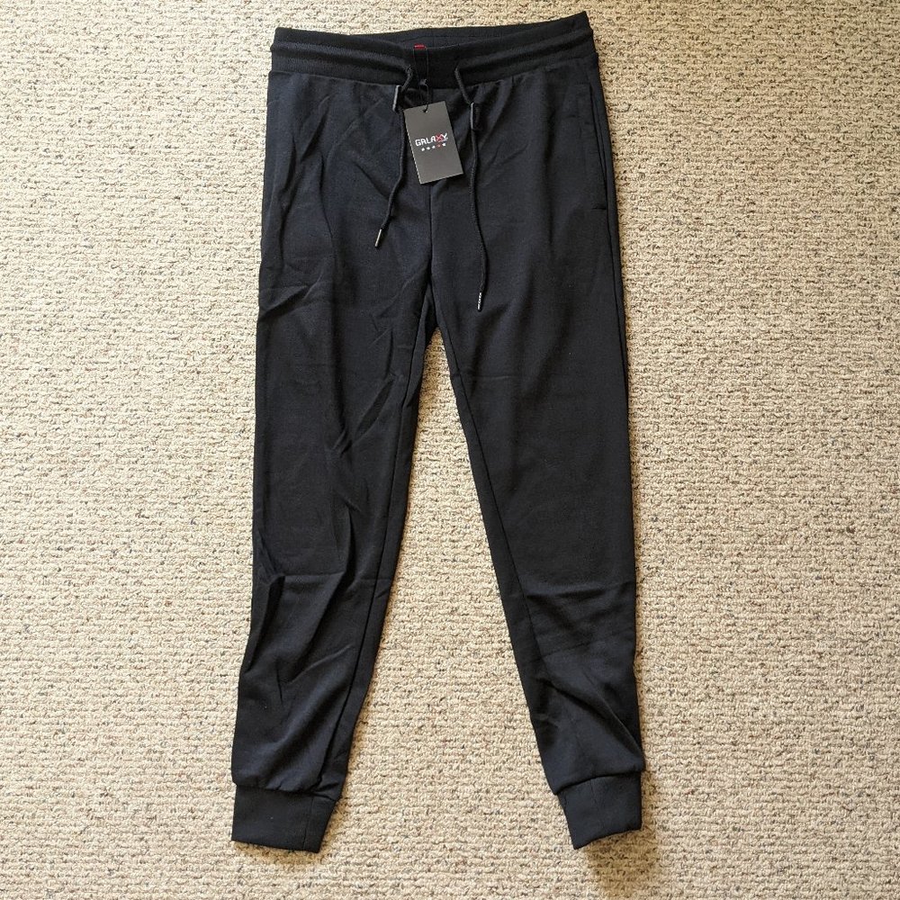 NWT Galaxy Men's Cotton Poly Jogger Casual Pants Sz M Black  Fits Smaller